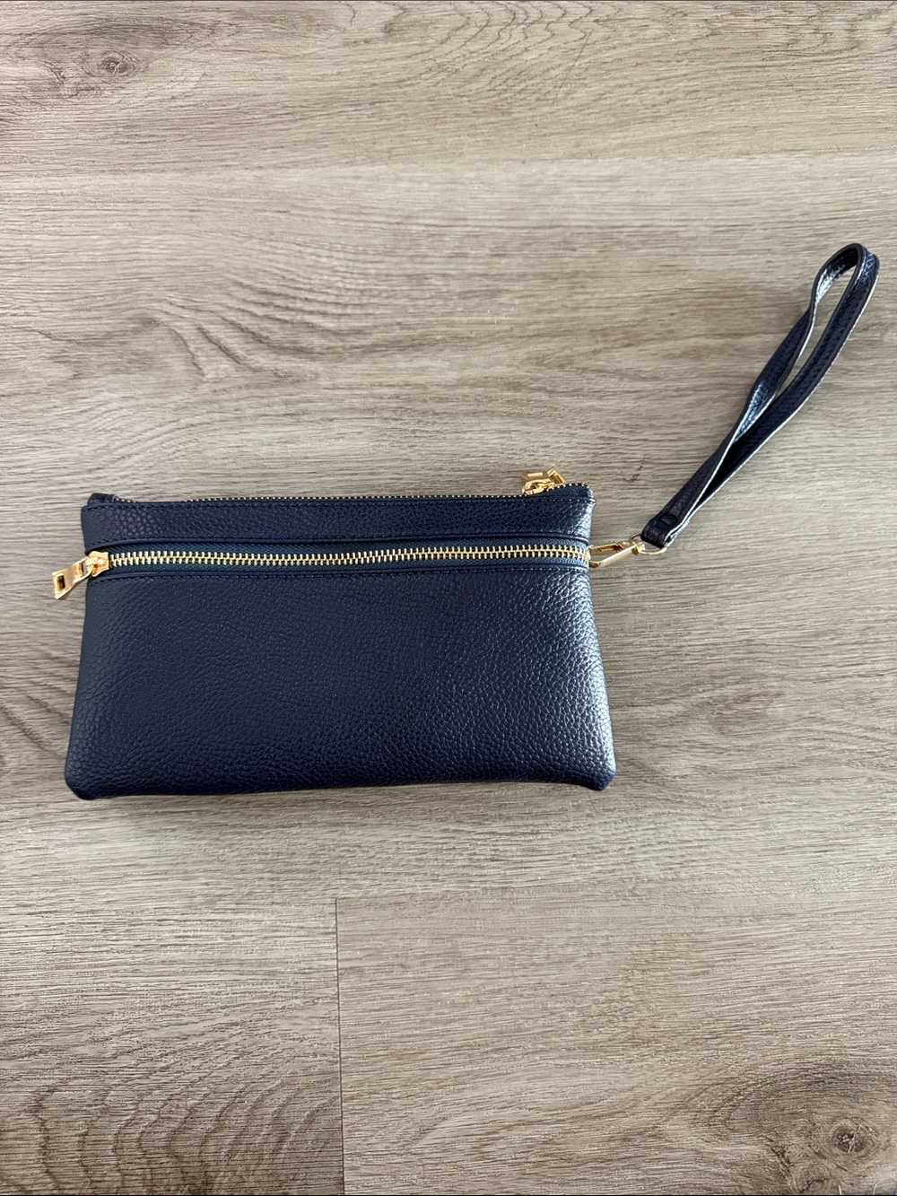 Classic Navy Wristlet Clutch with Gold Zippers - Women's Bag